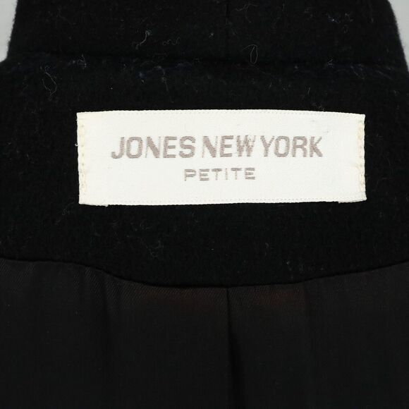 Jones NY Coat Petites 10P Black Wool Long Overcoat Shoulder Pads Vintage - Picture 3 of 16